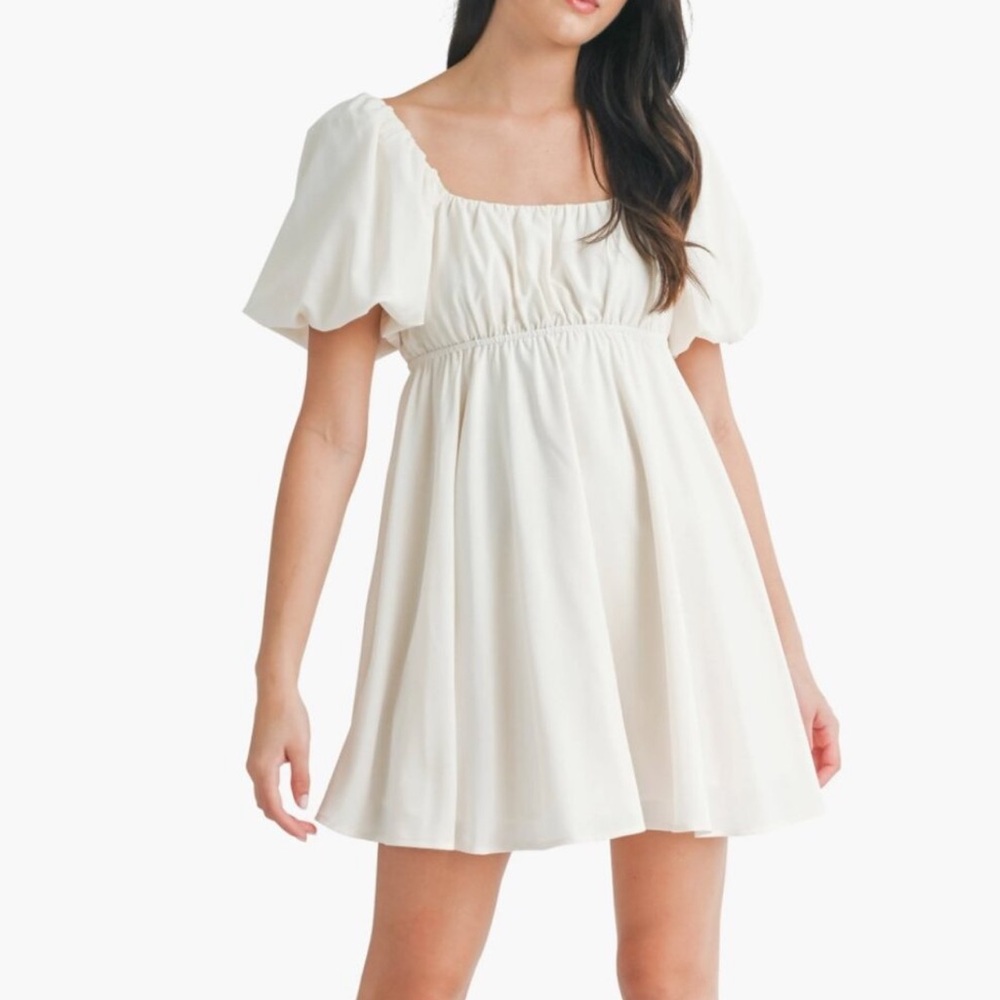 All in Favor Cream Puff Sleeve Dress